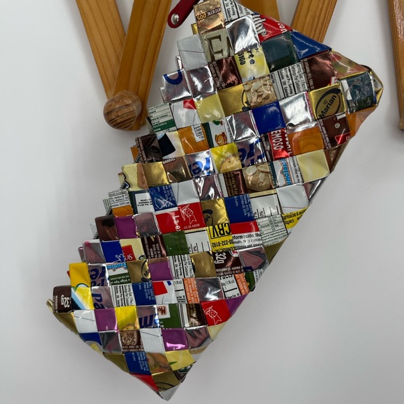 Nahui Ollin Handcrafted Multicolor Candy Wrapper Woven Clutch - Picture 3 of 10